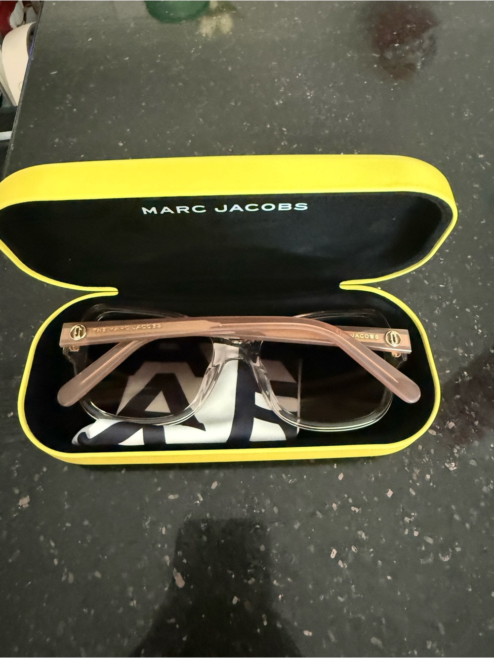 Marc Jacobs Translucent Taupe Sunglasses with Yellow-Trim Case - Picture 3 of 3